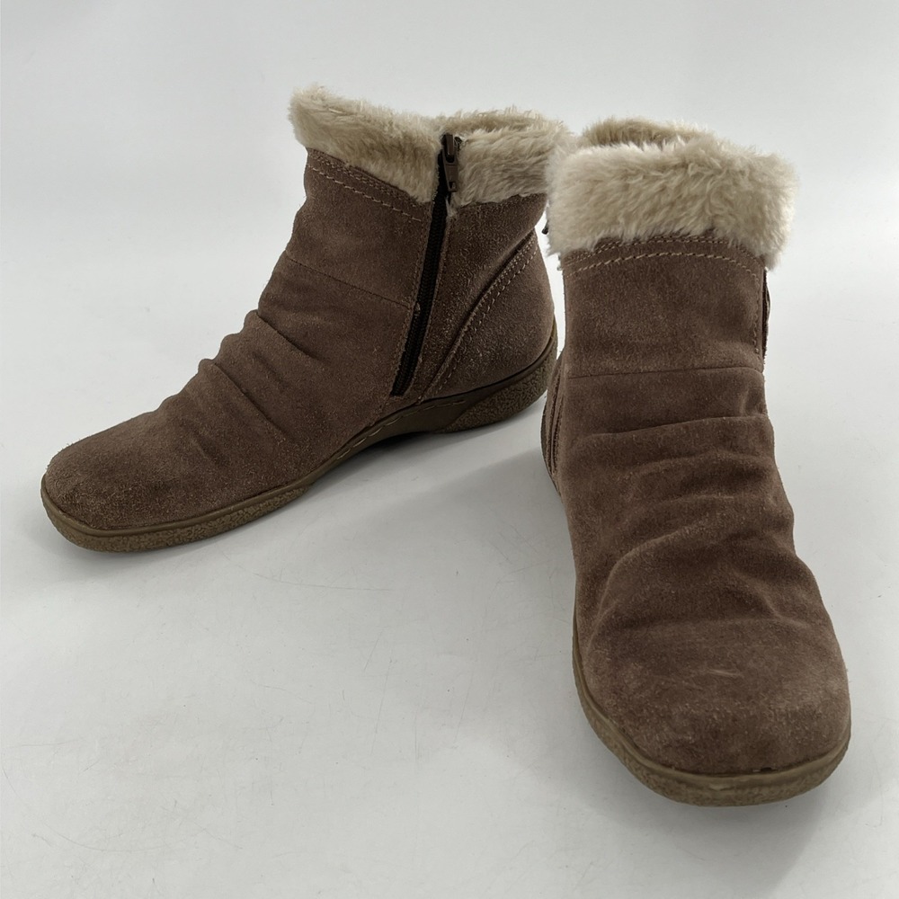 BareTraps‎ Womens Ankle Boots Suede Leather Faux Fur Flat Comfort Tan Cashew 10